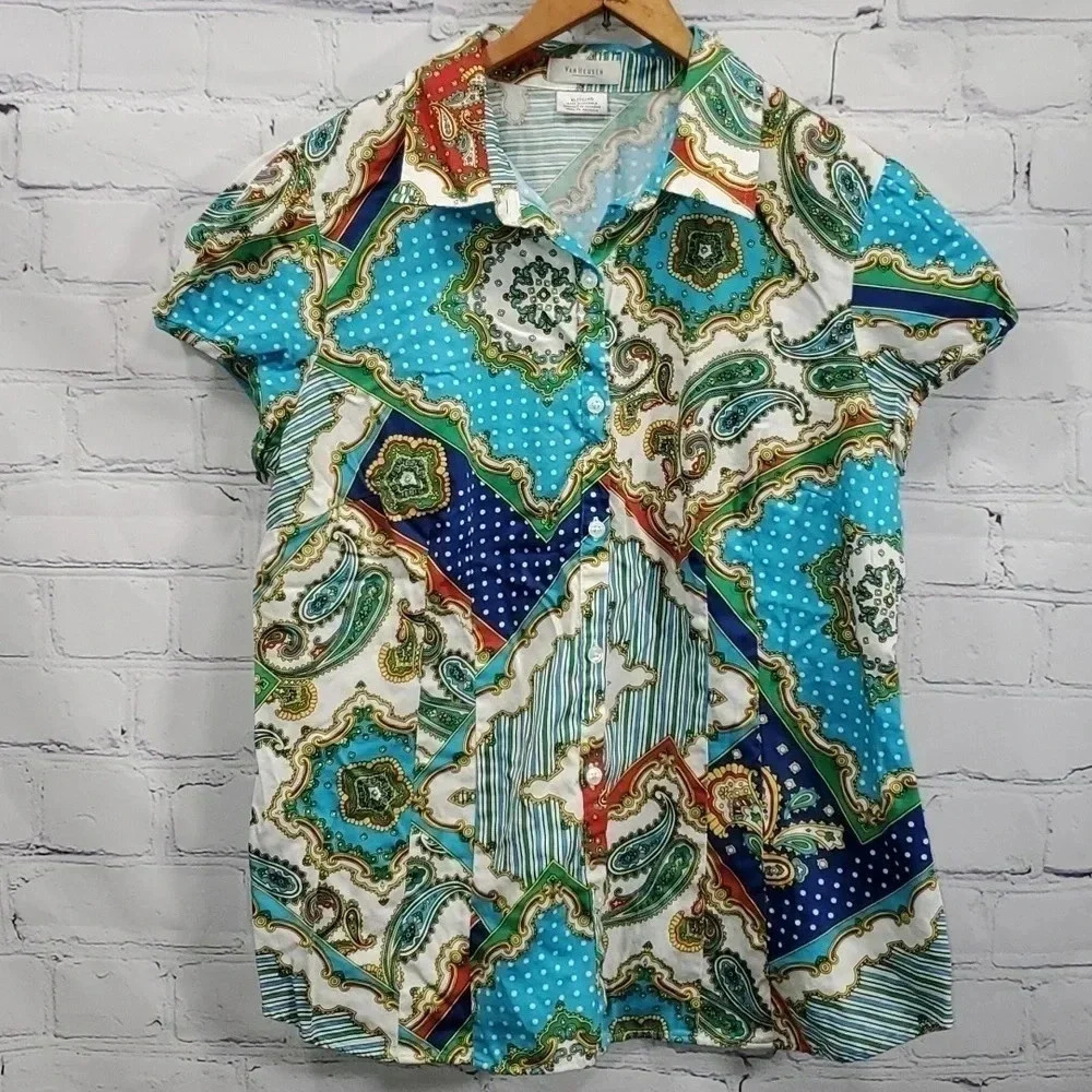 Van Heusen Multi Pattern Paisley Polka-dot Shirt Size XL